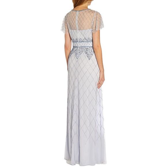 Papell Studio by Adrianna Papell Womens Blue Beaded Evening Dress Gown - Picture 2 of 3